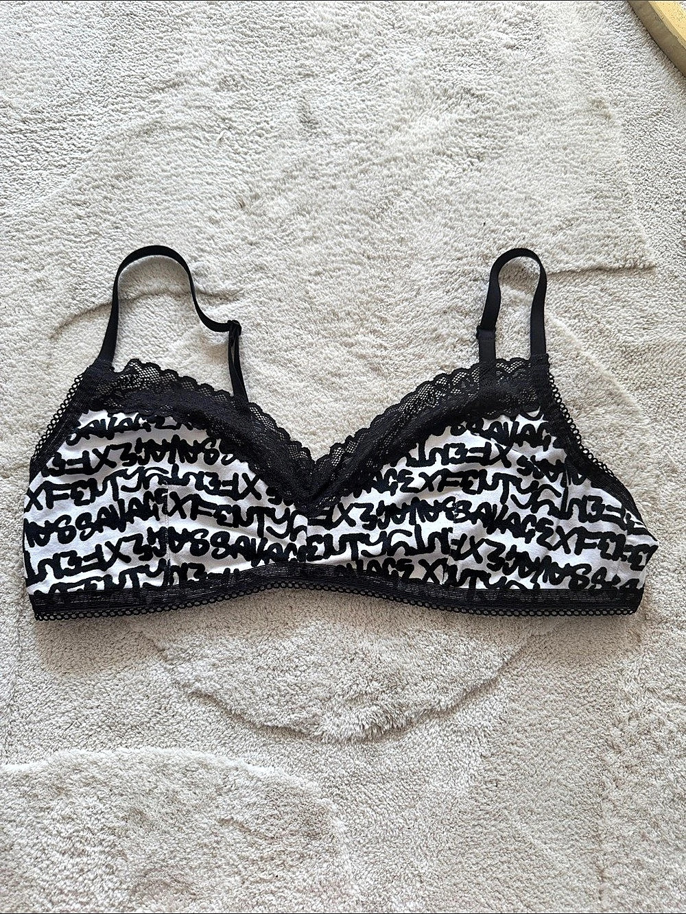 Savage X Fenty Cotton Essentials Lace-Trim Bralette Black & White Large